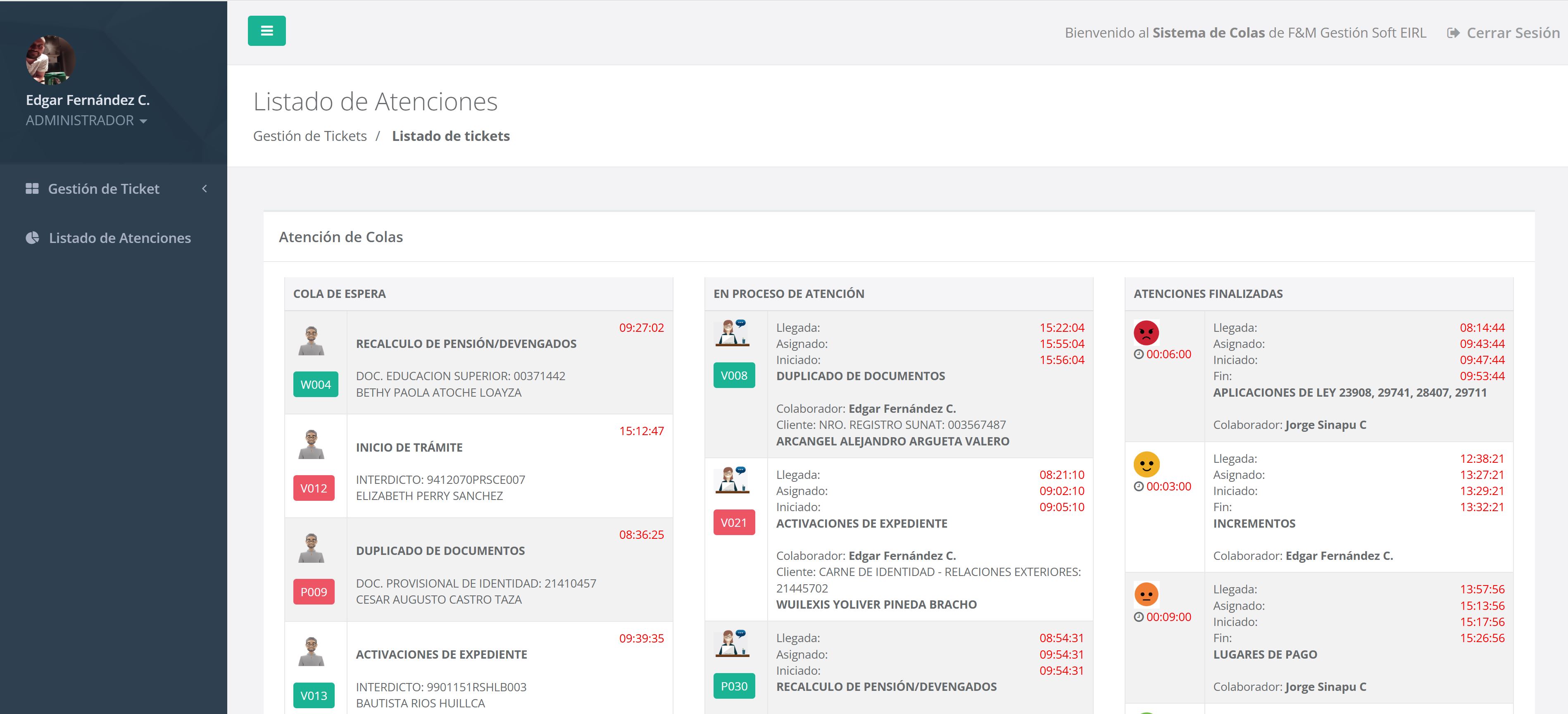 Listado de atenciones