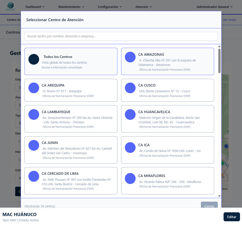 Pantalla del operador